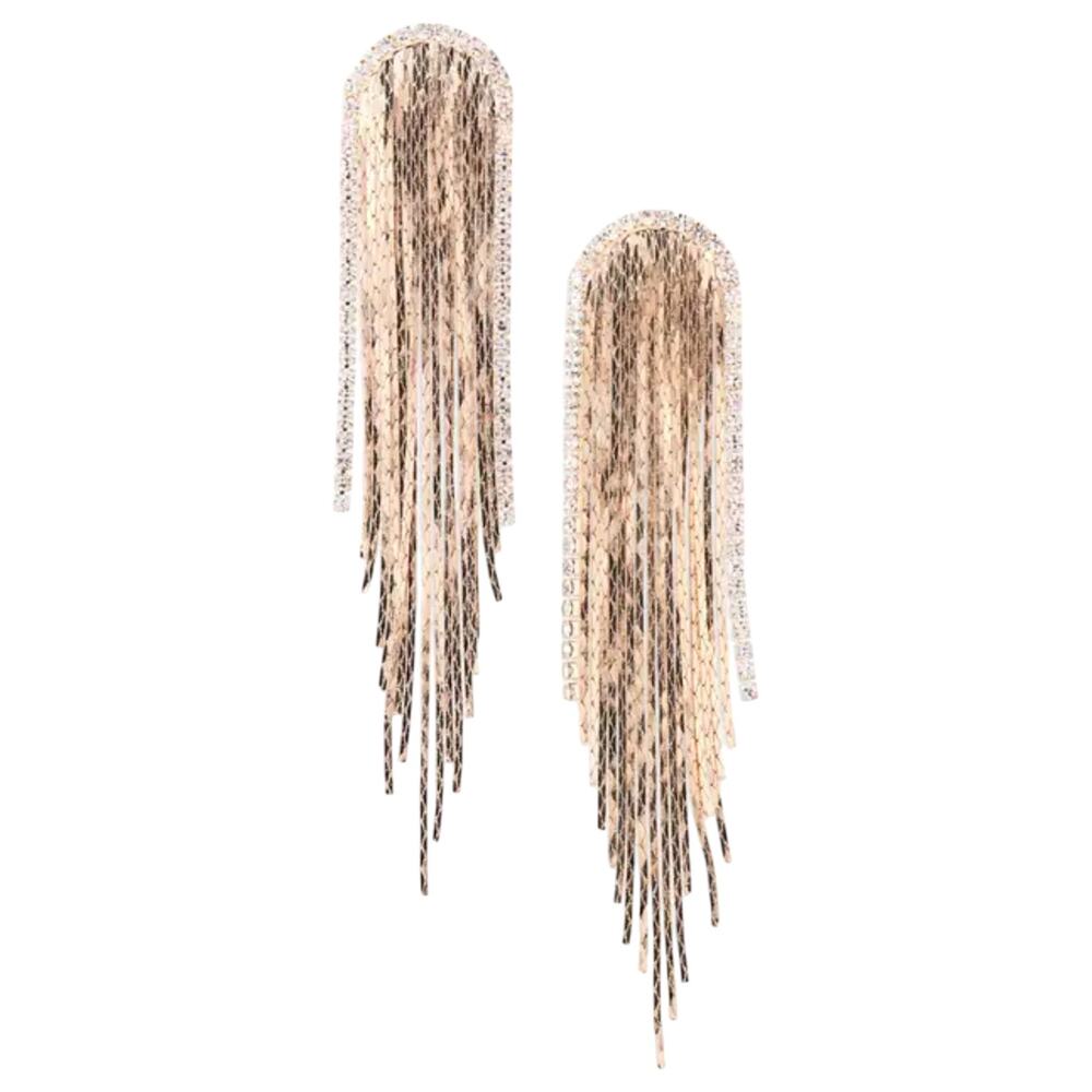 Tasha Snake Chain Fringe Drop Earrings Gold Metallic Waterfall NWT